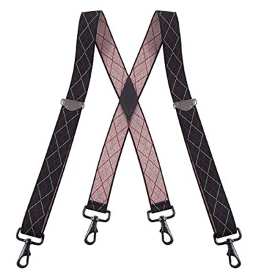  Suspenders for Men - 48'' Adjustable Straps 1 1/4'' - X Back with Black Argyle