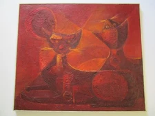 MARIO CANO PAINTING VINTAGE CAT KITTEN RETRO CUBIST CUBISM ABSTRACT MODERNISM 