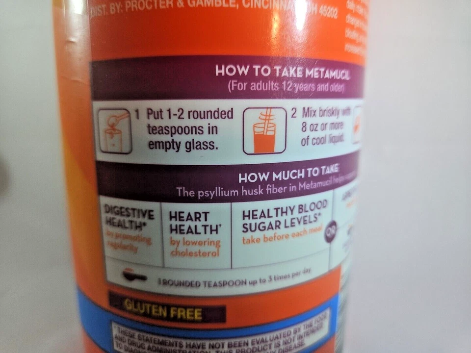 Suplemento Metamucil 4 en 1 fibra sin azúcar (naranja) 23,3 OZ - CADUCIDAD 05/2026 Foto 4 de 4