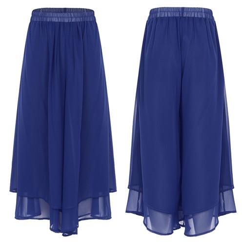 Women Double Layered Chiffon Wide Leg Pants Loose Fit Trousers Lyrical Dance - Picture 34 of 61