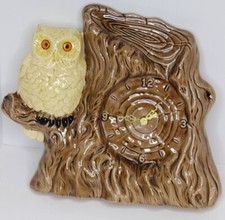 Vintage Owl Clock 1974 Pottery MADE IN USA Ceramic Brady Bunch Hip Groovy