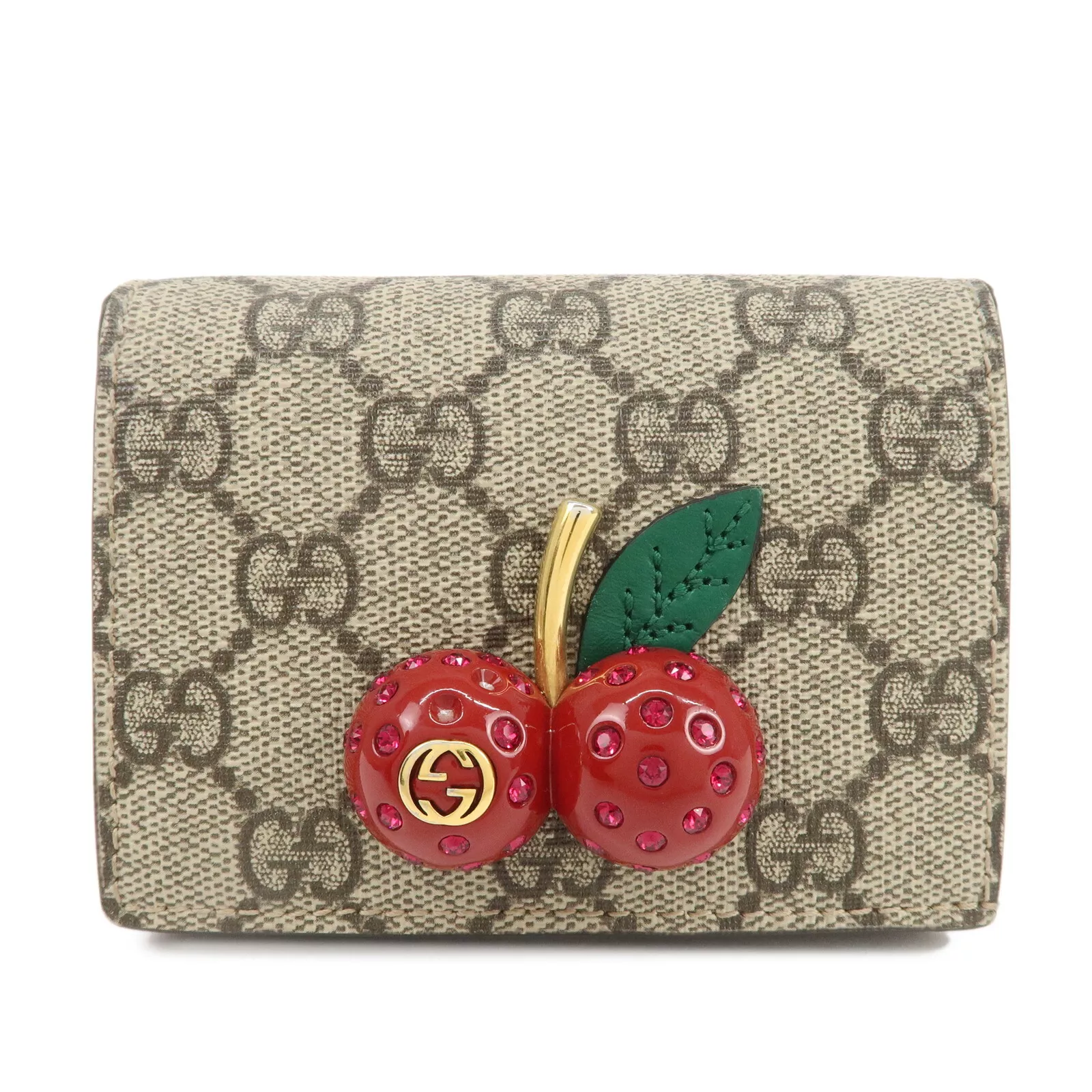 Authentique étui portefeuille compact GUCCI Cherry GG cuir suprême 476050 d'occasion