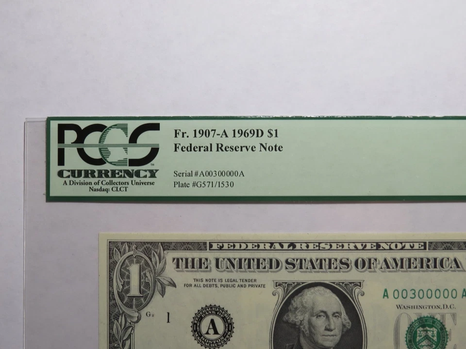 $1 1969 Fancy Near Solid Serial Number Federal Reserve Bank Note Bill #00300000 - Image 2 of 4
