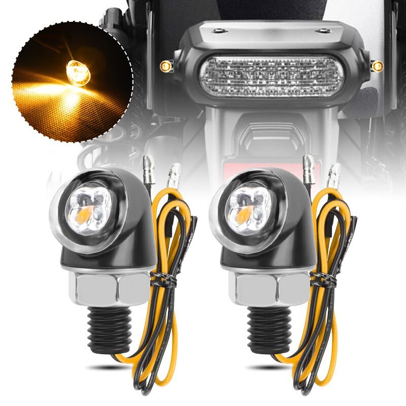 2x Mini LED Motorcycle Turn Signals – Universal Amber Blinker Lights, 12V, Black Housing