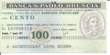 ITALY 100 LIRE 01/08/1977 - LA BANCA S. PAOLO  - BRESCIA