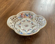 Carl Thieme Hand Painted Quatrefoil Demitasse Reticulated Saucer Only