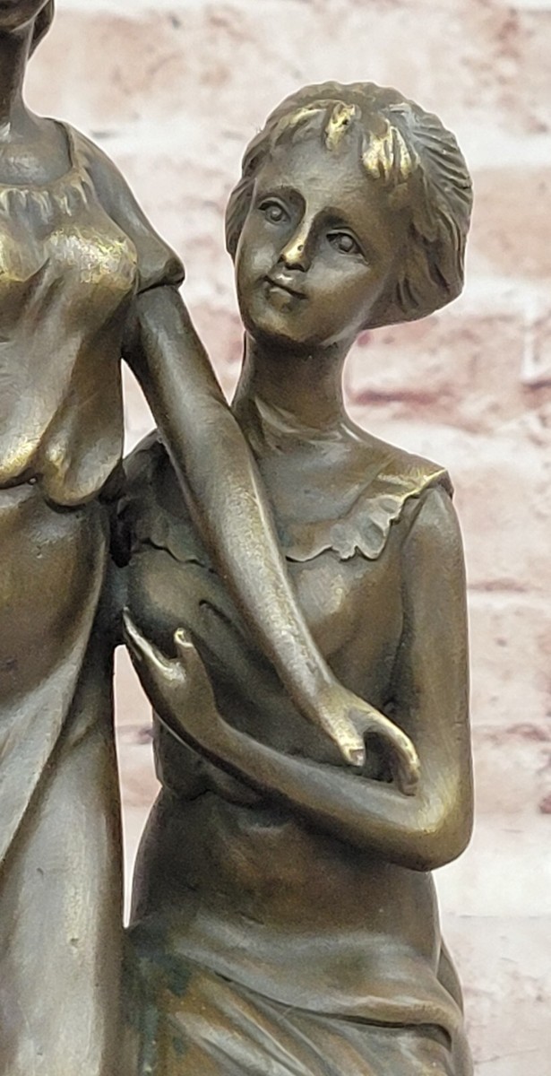 Hand Made Art Nouveau Bronze Figurine of Two Sisters by M Lopez