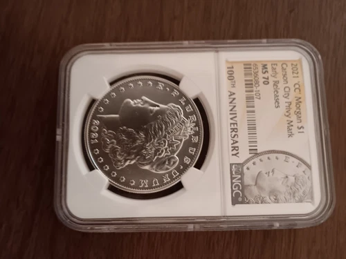 2021-CC Morgan Silver Dollar 100th Anniversary Carson City Privy Mark  NGC MS70