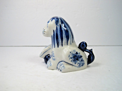 Rare VTG Ceramic Blue White Lion Salt/Pepper Shaker Moscow Signed 3.5'' H NEW