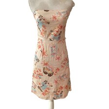 Vtg Hawaii Floral Print Strapless Dress Beach Summer Zipper Handmade Sz ?