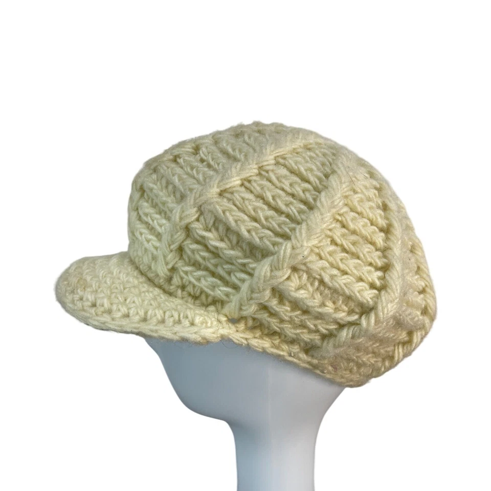 Gorra de Newsboy Hecha a Mano Gruesa Tejida Crema Fibra Acrílica Foto 4 de 4