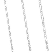 Sterling Silver Pave Cut Figaro Chain Necklace or Bracelet 4.5mm,5.5mm,6.5mm