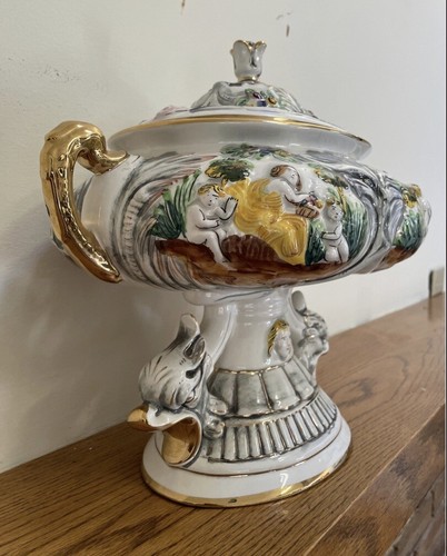 Vintage Pedestal NeoClassical Lidded Centerpiece Signed Pereiras Valado Portugal - Picture 3 of 8