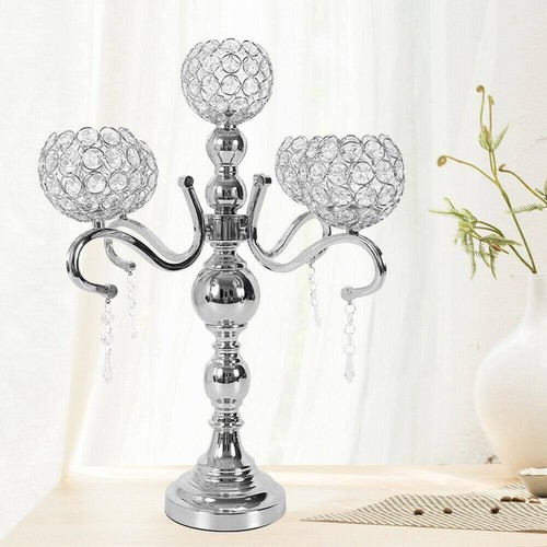YIYIBYUS Modern Candelabra Silver 5-Arms Table Decor w/ Hanging Crystal Drops - 第 6/8 張圖片