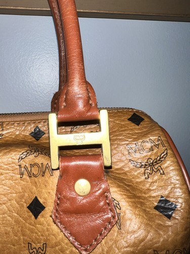 Authentic MCM Cognac Visetos Boston Bag - Picture 4 of 15