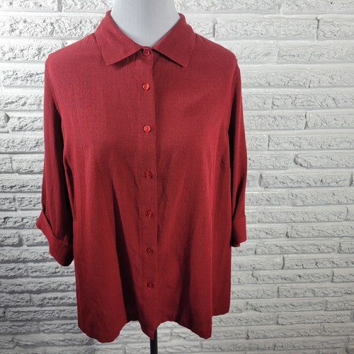 CJ Banks Damen Top X Extra Large Rollriegelärmel rot winzig kariert Freizeit Knopfleiste