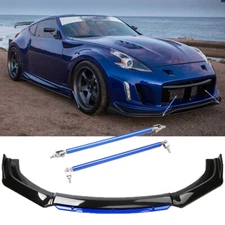 Front Bumper Lip Splitter Spoiler Blue & Black + Strut Rods For Nissan 350Z 370Z