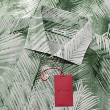 Kiton NWT Casual Button Down Shirt Size XXL in Green  White Print 100 Cotton