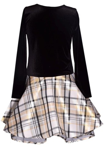 NEW Bonnie Jean Girl Size 4 "BLACK GOLD PLAID BOW" Christmas Hipster Dress NWT - Picture 2 of 4