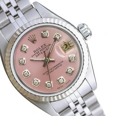 Rolex Datejust SS Ice Pink Diamond Dial 14KW Fluted Jubilee Watch w/ Box & Paper