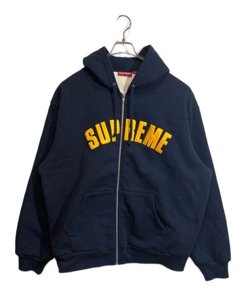 Sweat à capuche homme Supreme zippé bleu marine avec logo jaune