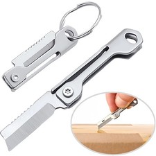 Mini Edc Folding Knife Box Cutter Stainless Steel Pocket Knife Key Chain