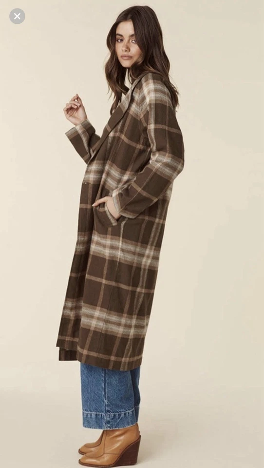 Chaqueta Spell Basecamp Marrón Chocolate Cuadros Trench Shacket Talla XS NUEVA CON ETIQUETAS Foto 3 de 4