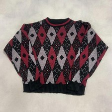 Vintage Abstract Knitted Jumper Patterned Grandad Knit Sweater Men's L