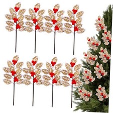 8 Pcs Christmas Picks Red Berry Leaf Xmas Gold Gingerbread Poinsettia Flower