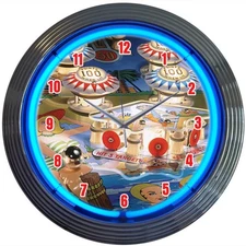 Pinball Neon Clock Gameroom Basement Mancave Games Retro Wall Art Decor