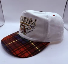 VINTAGE Yupoong Florida Sunshine State Hat Cap Plaid Bill Snap One Size