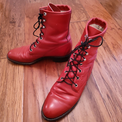 Justin 503 Boots Women's Size Red Leather Roper Lace Up Boot