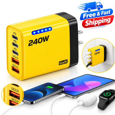 240W Fast Charging USB Type C US Wall Charger For Samsung iPhone Android Phone
