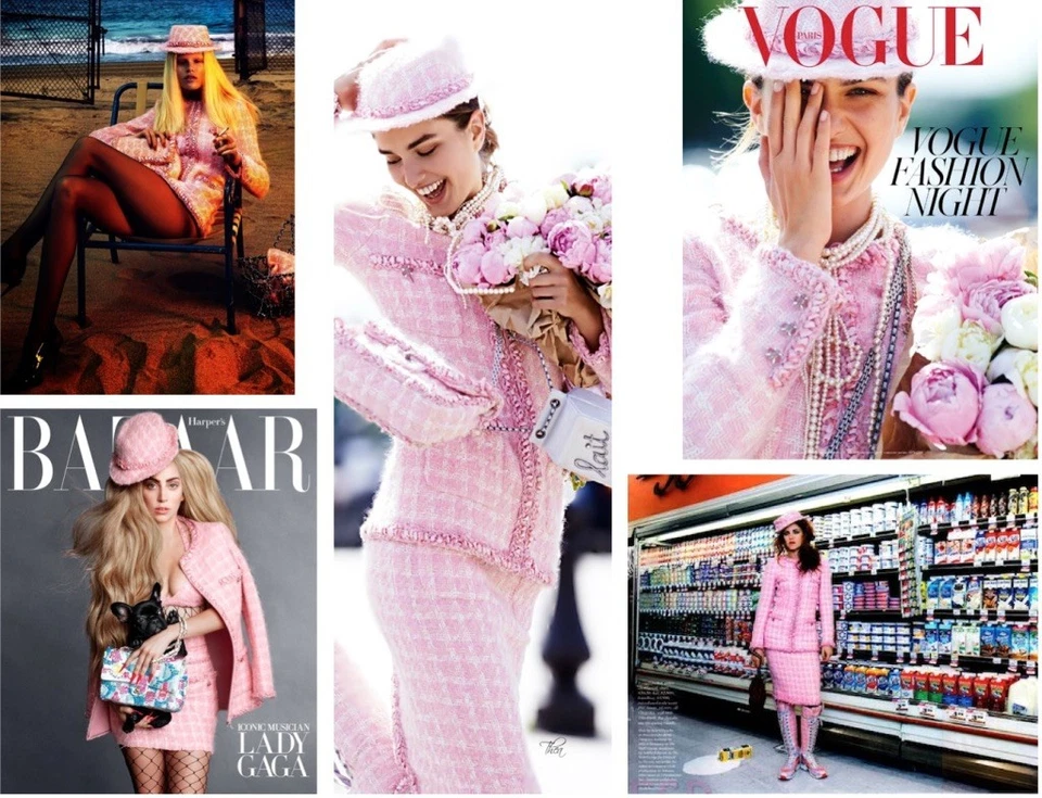 Chanel F/W 2014 Supermercado Barbie Rosa Blanco Cuadros 14A Fantasía Tweed Chaqueta Foto 2 de 4