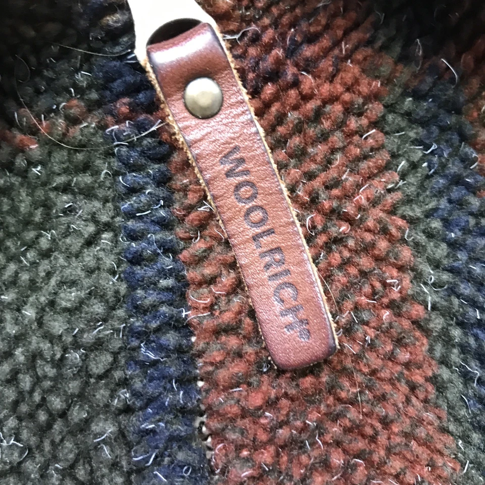 Vintage Woolrich Sherpa Jacket XL Plaid Red Green Fleece Full Zip Bomber USA - Image 3 of 4