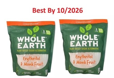 2-pack Whole Earth Erythritol And Monk Fruit Sugar Alternative 32oz (2Lbs) Each