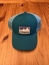 Patagonia Mesh Back Trucker Hat Teal Mountains Logo
