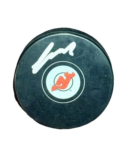 Nico Hischier Hand Signed New Jersey Devils Logo Puck  NHL