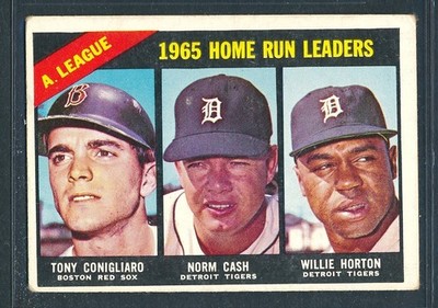 1966 Topps #218 AL 1965 HOME RUN LEADERS Tony Conigliaro/Cash/Horton ~ VG crease