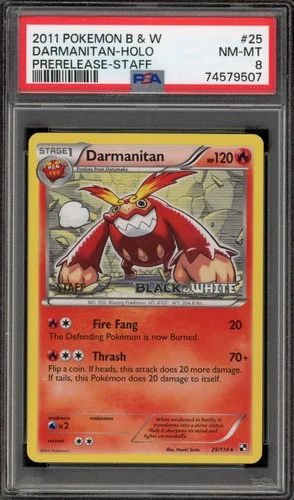 Pokemon Darmanitan Black & White STAFF Prerelease Holo Rare Promo #25 PSA 8