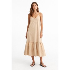 ASTR the Label Womens Cotton Tiered Midi Dress M Tan Boho Summer Coastal Chic