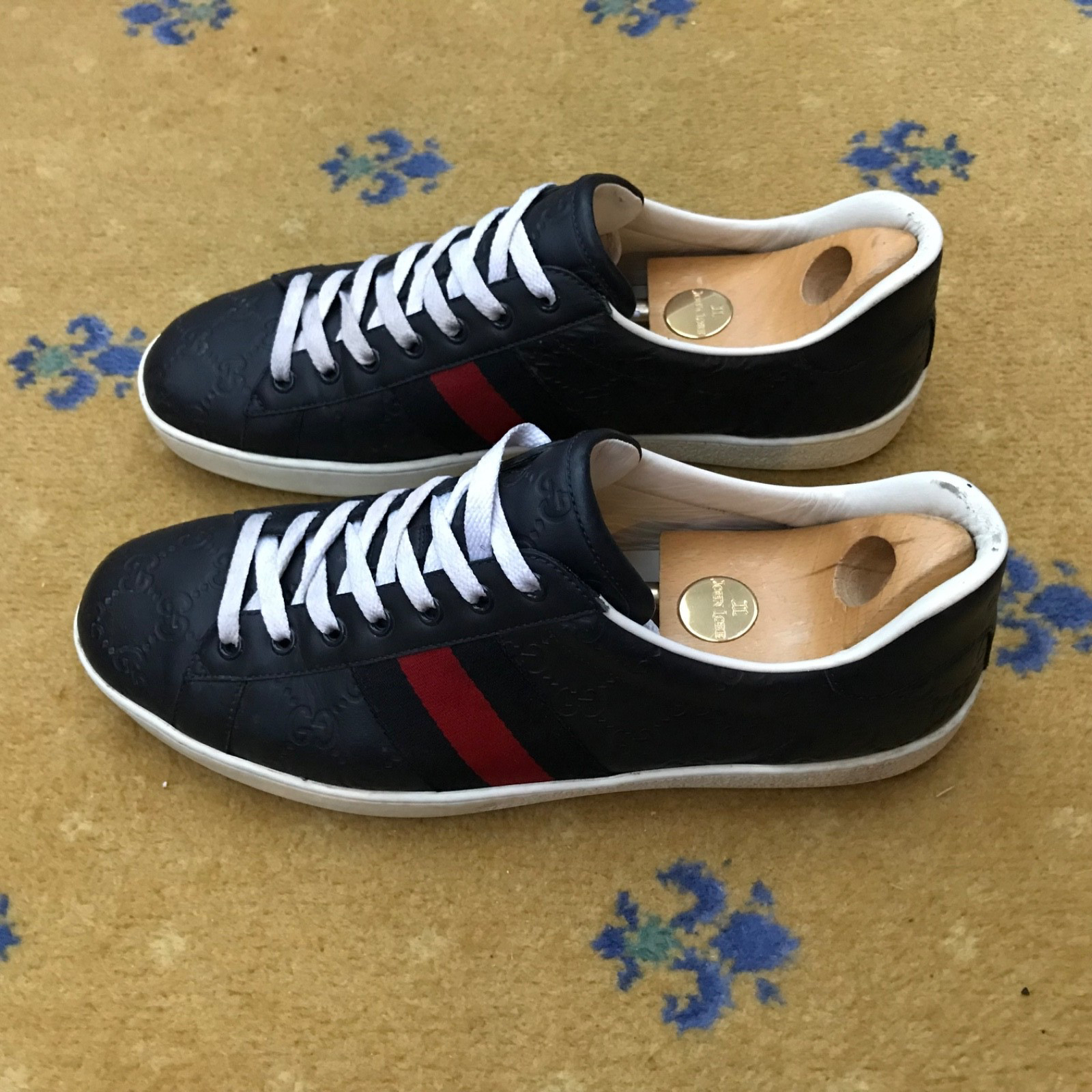 Gucci Ace Trainers Sneaker Shoes Monogram Leather Web Red Mens UK 10 US 11 EU 44 thumbnail 7