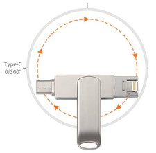 3-in-1 128GB/256GB/512GB USB-C/Lightning/USB-A 3.0 Thumb Drive Memory Stick