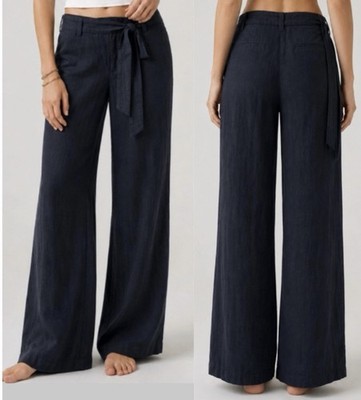 Victoria's Secret 100% Linen Pants  The Marisa Fit  with Sash Sz 10 In Black