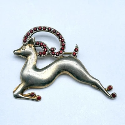 Vintage Mouflon Ibex Rhinestone Sterling Silver Pin Brooch - Image 1 of 4