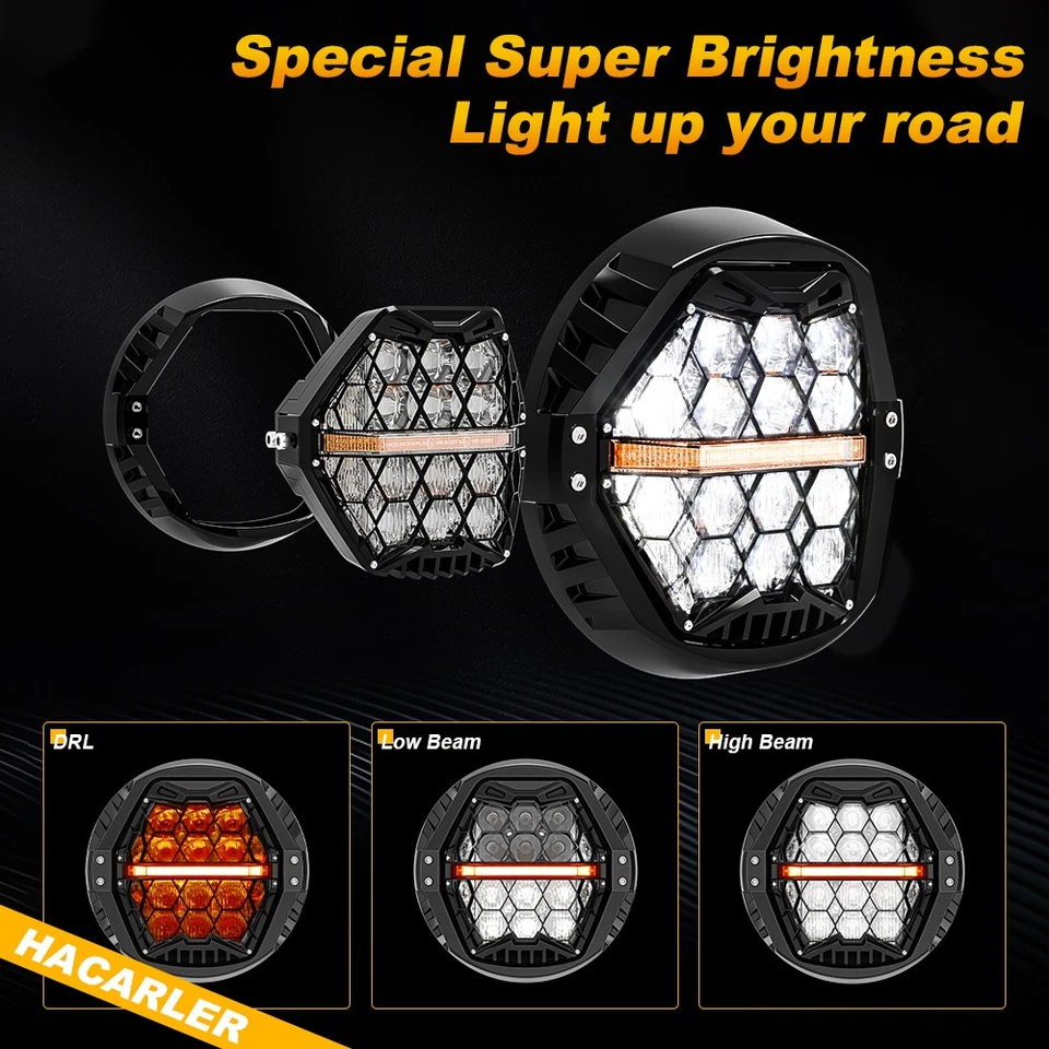  Faro LED de motocicleta de 7 pulgadas con DRL ámbar para Harley Electra Glide Classic Foto 2 de 4