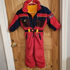 Obermeyer Kid Sport Snow Ski Suit 1 Piece Primary Colors I-Grow Hooded Belt SZ 4