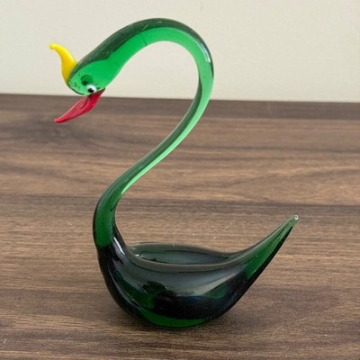 Vintage Hand-blown Swan Murano Art Style Figurine Glass Small Green