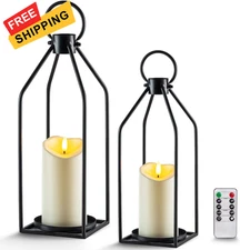 Homemory Modern Christmas Farmhouse Lantern Decor with Waterproof Black 