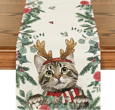 Holly Blumen Eukalyptus Katze Weihnachten , Saisonnal Winter Küche  Dekoration D